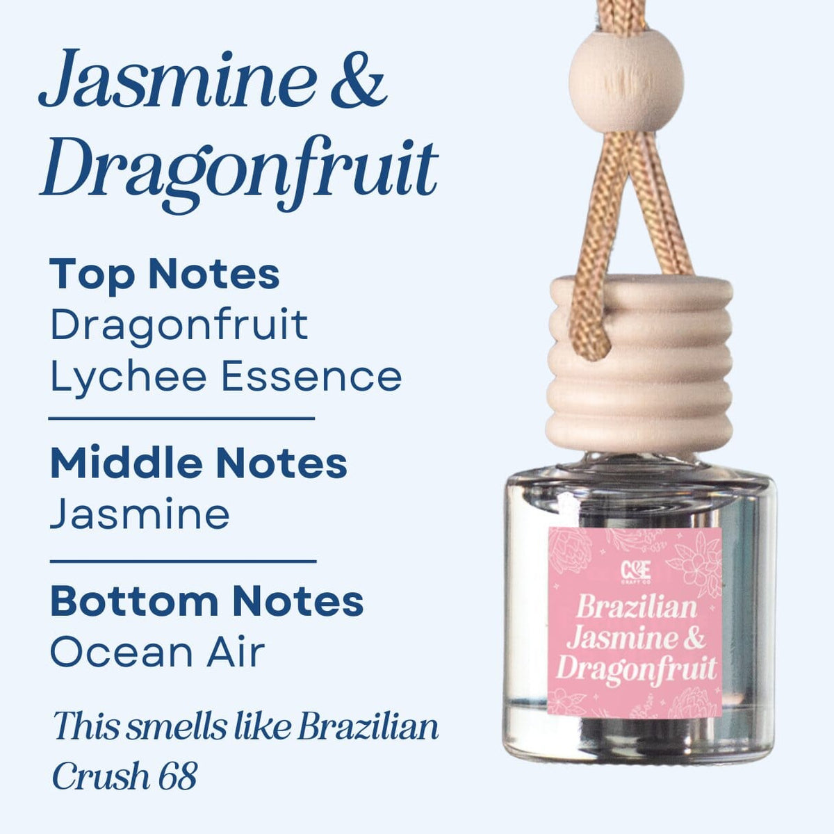 Brazilian Jasmine & Pink Dragonfruit Scented Hanging Refillable Car Freshener Diffuser