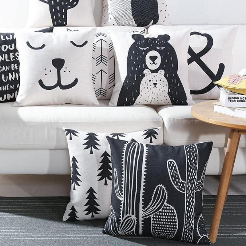 18" Square Black & White Christmas Tree Decorative Pillow Case for Throw Pillow