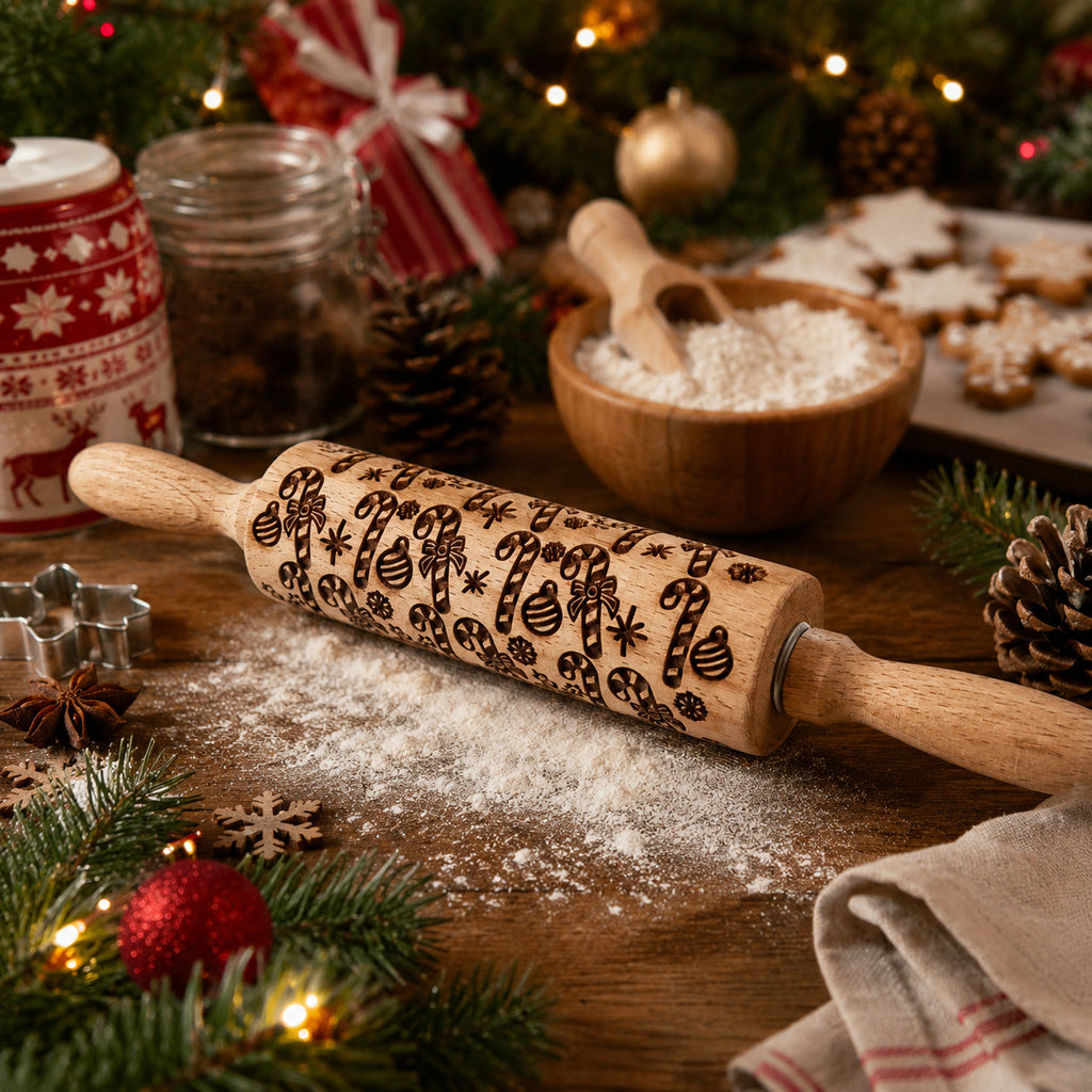 Handmade Wooden Embossed Christmas Rolling Pin Set — Select Your Style & Size