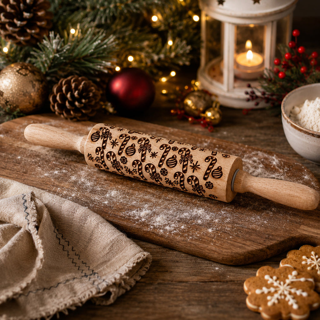 Handmade Wooden Embossed Christmas Rolling Pin Set — Select Your Style & Size