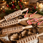 Handmade Wooden Embossed Christmas Rolling Pin Set — Select Your Style & Size