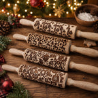 Handmade Wooden Embossed Christmas Rolling Pin Set — Select Your Style & Size