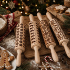 Handmade Wooden Embossed Christmas Rolling Pin Set — Select Your Style & Size