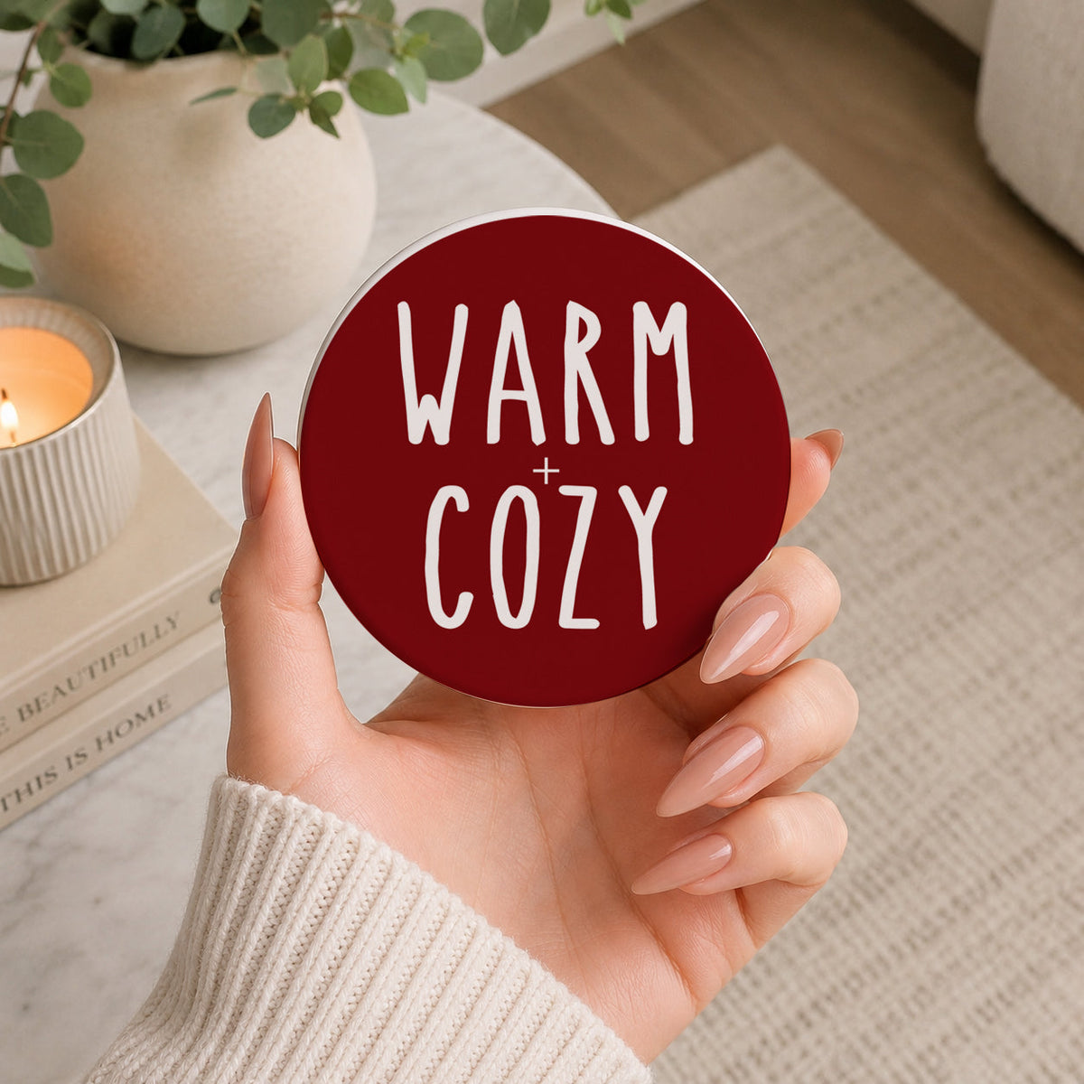 Minimalist Christmas Premium Ceramic Coasters with Cork Back — Select Your Pack & Color