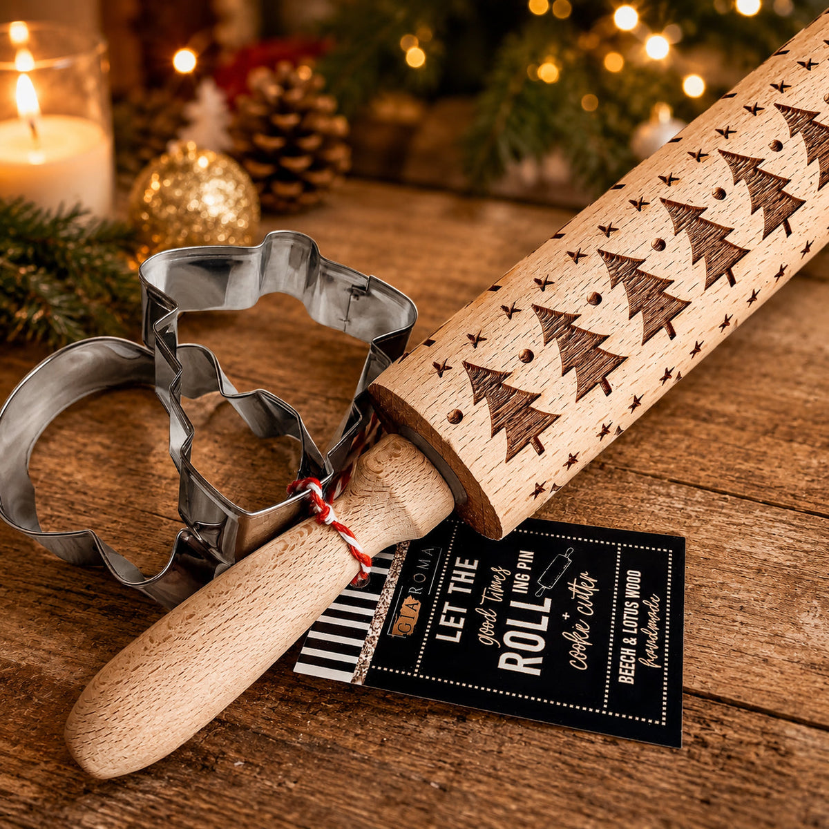 Handmade Wooden Embossed Christmas Rolling Pin Set — Select Your Style & Size