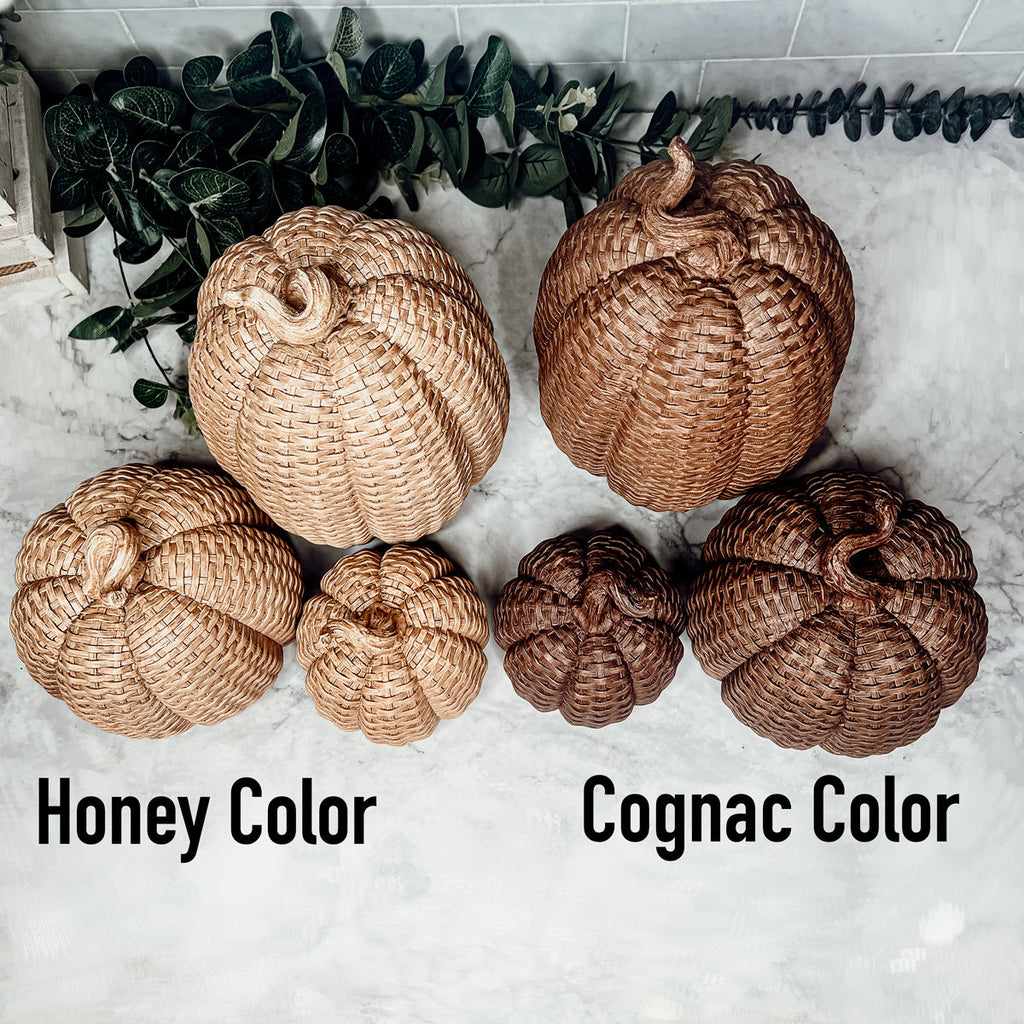 Handcrafted Resin Basket Weave Pumpkins — Select Your Color & Size