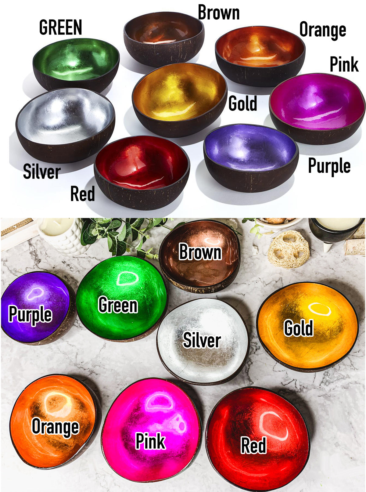 Handcrafted Coconut Rainbow Bowls — Select Your Color