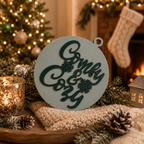 Wooden "Comfy & Cozy" Christmas Ornament — Select Your Color