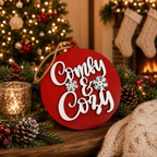 Wooden "Comfy & Cozy" Christmas Ornament — Select Your Color