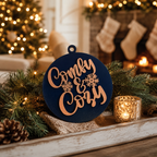 Wooden "Comfy & Cozy" Christmas Ornament — Select Your Color