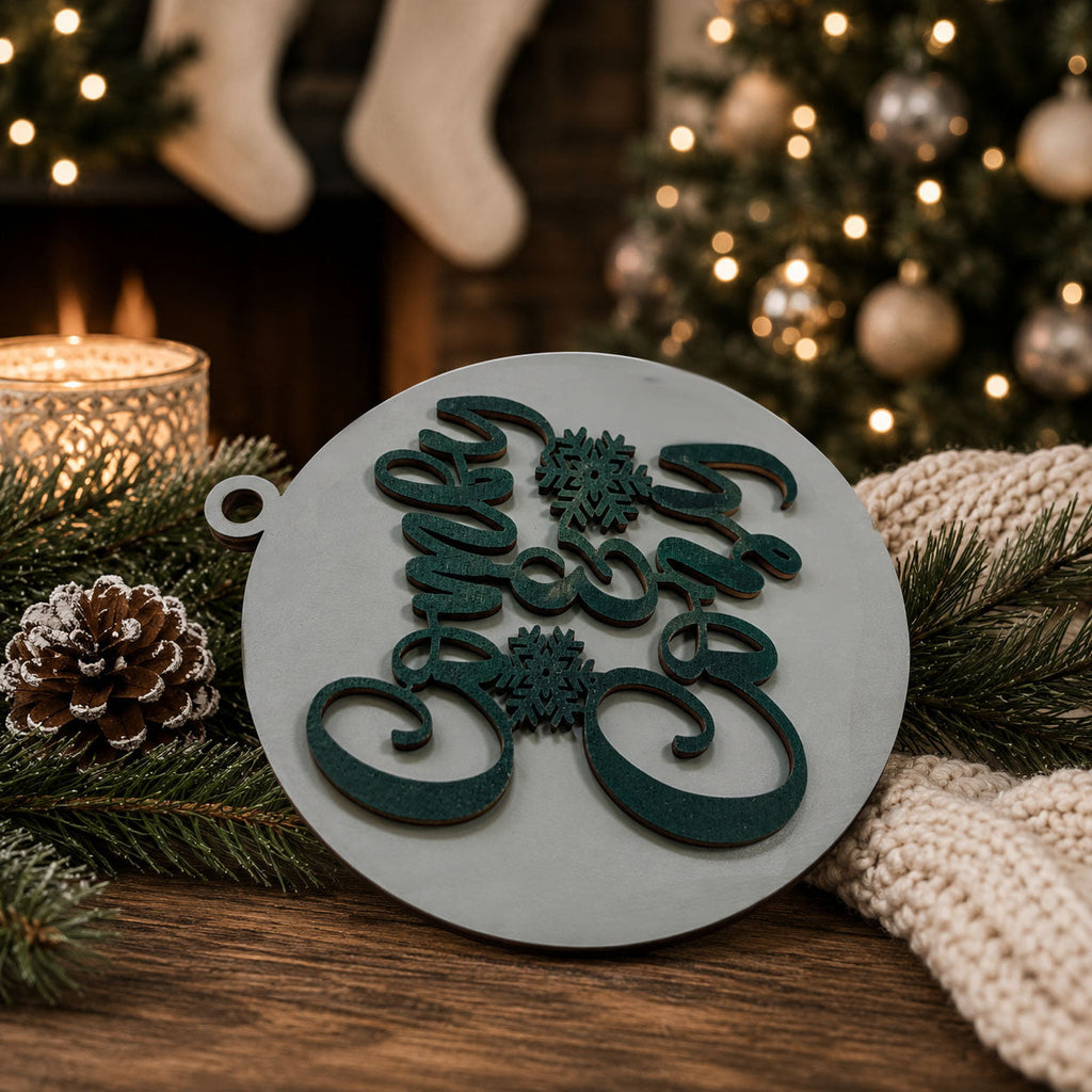 Wooden "Comfy & Cozy" Christmas Ornament — Select Your Color