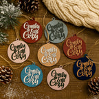Wooden "Comfy & Cozy" Christmas Ornament — Select Your Color