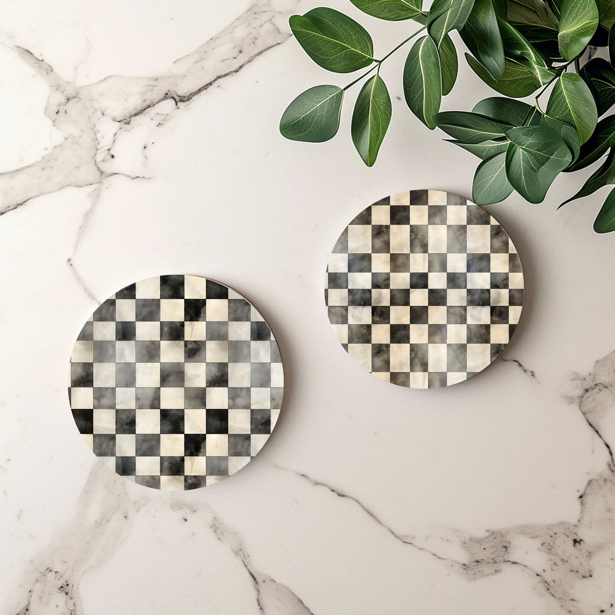 Courtly Check Ceramic Coasters — Select Your Pack & Style
