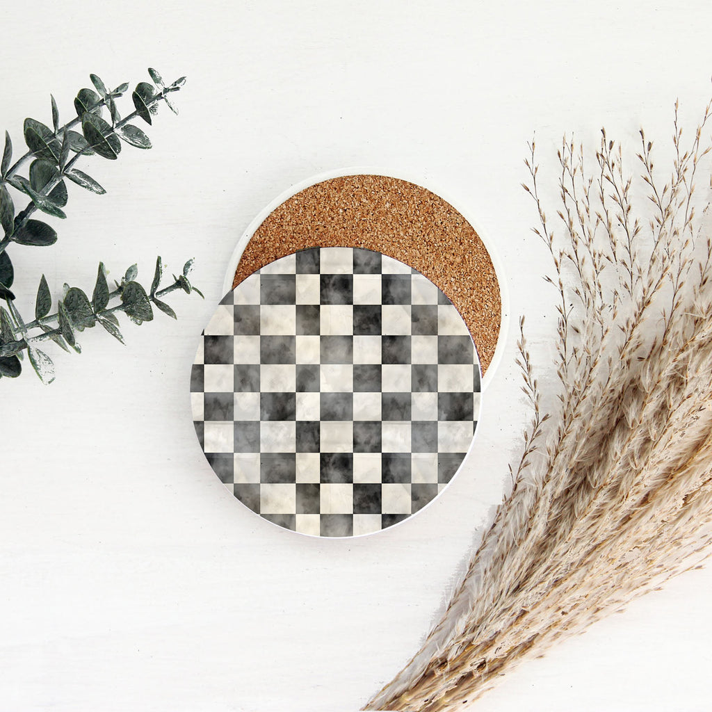 Courtly Check Ceramic Coasters — Select Your Pack & Style