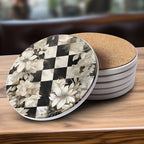 Courtly Check Ceramic Coasters — Select Your Pack & Style