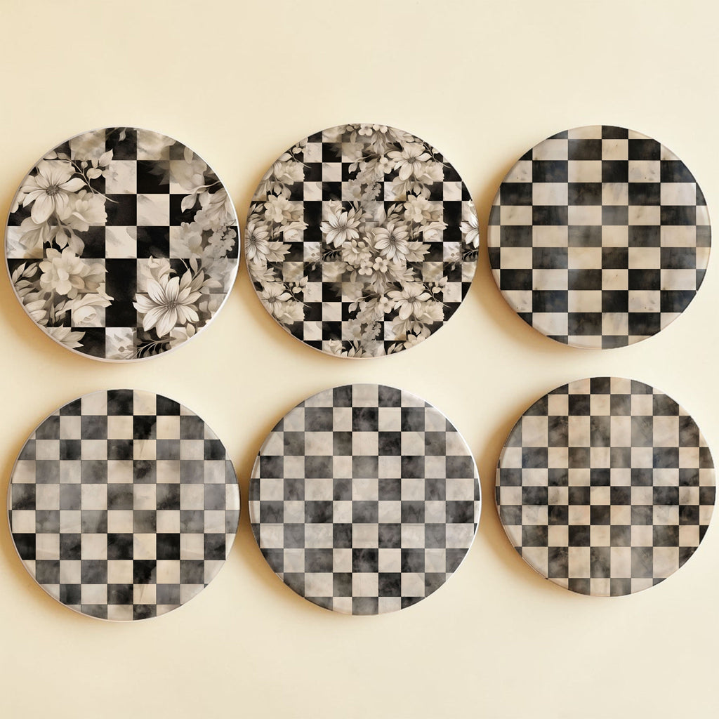 Courtly Check Ceramic Coasters — Select Your Pack & Style