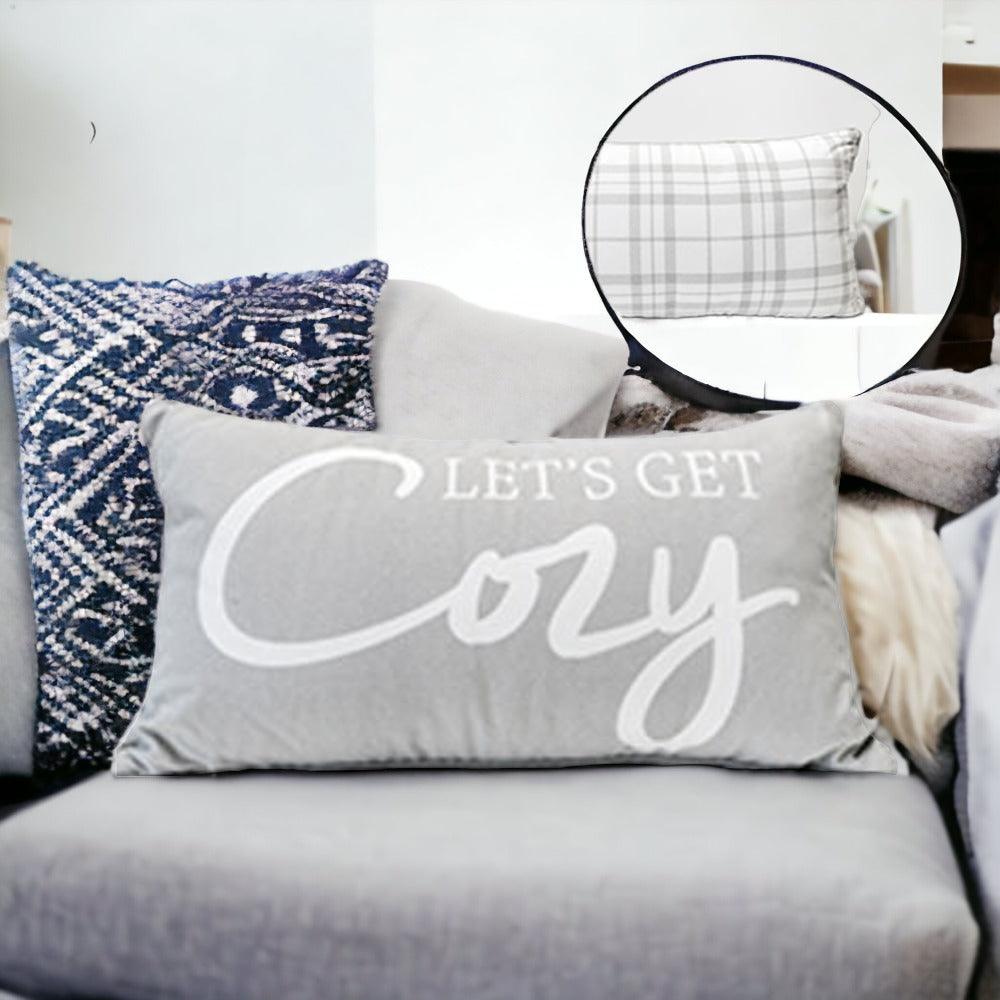 Large "Lets Get Cozy" Reversible Throw Pillow