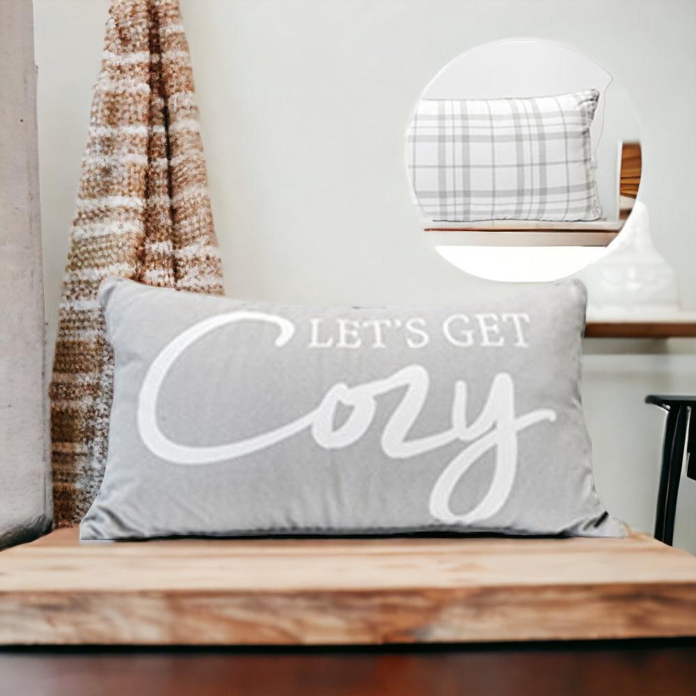 Large "Lets Get Cozy" Reversible Throw Pillow