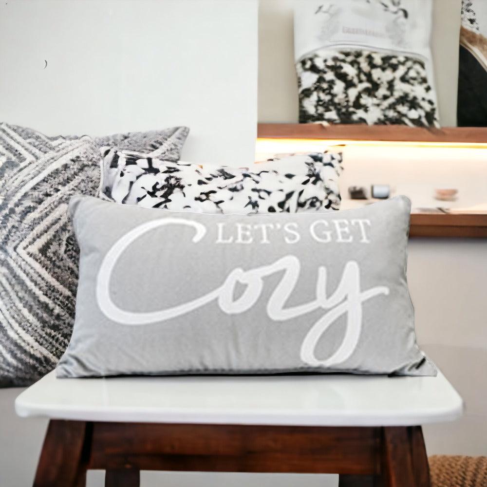 Large "Lets Get Cozy" Reversible Throw Pillow