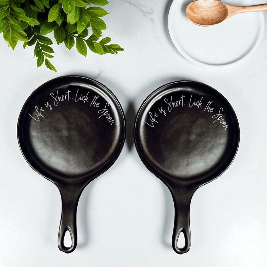 Cursive "Life is Short...Lick the Spoon" Spoon Rest & Wooden Spoon — Select Your Color & Spoon