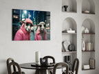 Sheep Duo in Pink Puffer Jackets Glass Wall Art