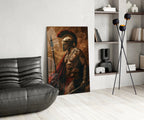 Bare Chested Spartan Spear Glass Wall Art