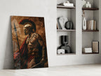 Bare Chested Spartan Spear Glass Wall Art