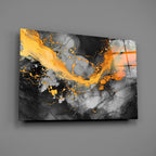 Orange Ink Wave Gray Marble Glass Wall Art