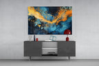 Turquoise Amber Ink Marble Flow Glass Wall Art