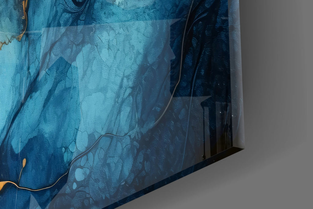 Turquoise Amber Ink Marble Flow Glass Wall Art