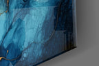 Turquoise Amber Ink Marble Flow Glass Wall Art