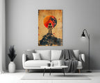 Red Moon Mountain Astronaut Glass Wall Art