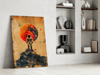 Red Moon Mountain Astronaut Glass Wall Art