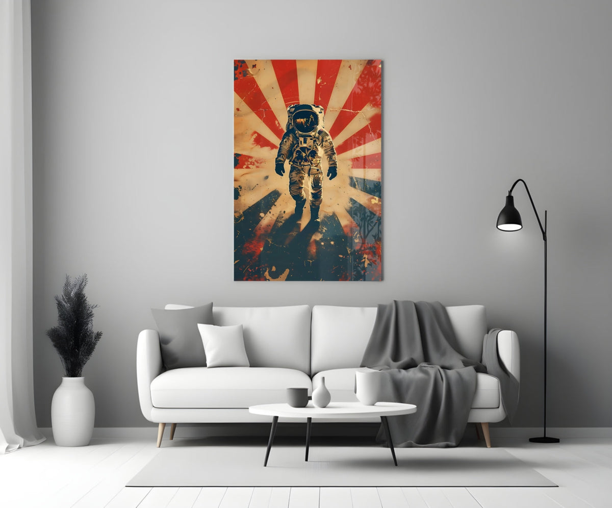 Retro Sun Rays Astronaut Glass Wall Art