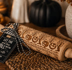 Halloween Embossed Beech Wood Rolling Pin with Cooking Cutter
