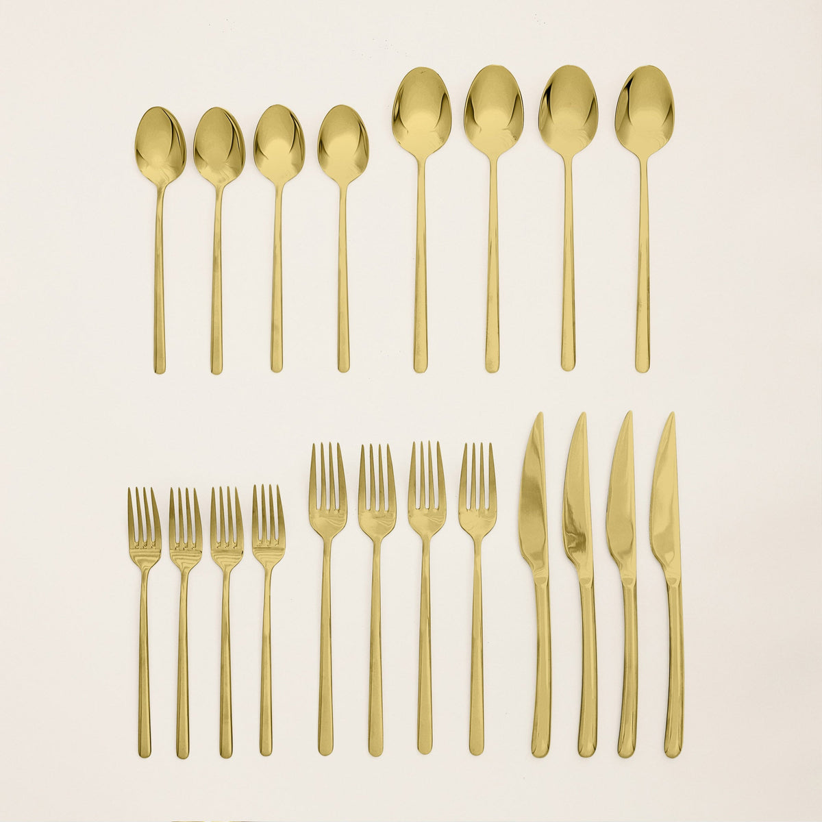Emilia Mirror Finished 18/10 Stainless Steel 20-Piece Flatware Set — Select Your Finish Color