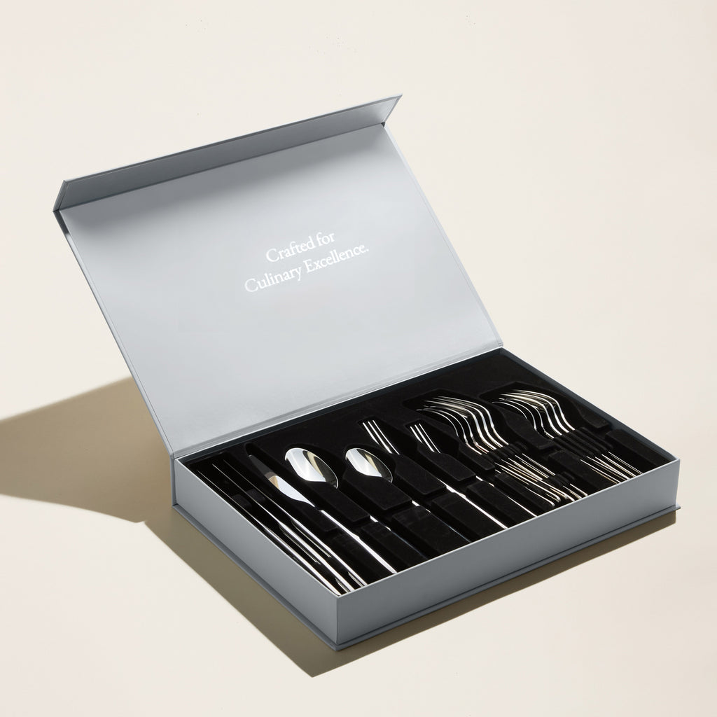 Emilia Mirror Finished 18/10 Stainless Steel 20-Piece Flatware Set — Select Your Finish Color