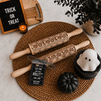 Halloween Embossed Beech Wood Rolling Pin with Cooking Cutter