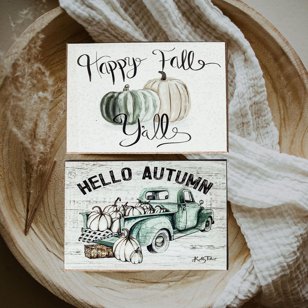 Handmade Wooden "Hello Autumn" Teal Sign