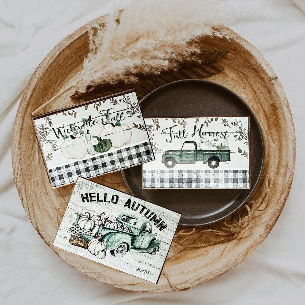 Handmade Wooden "Hello Autumn" Teal Sign