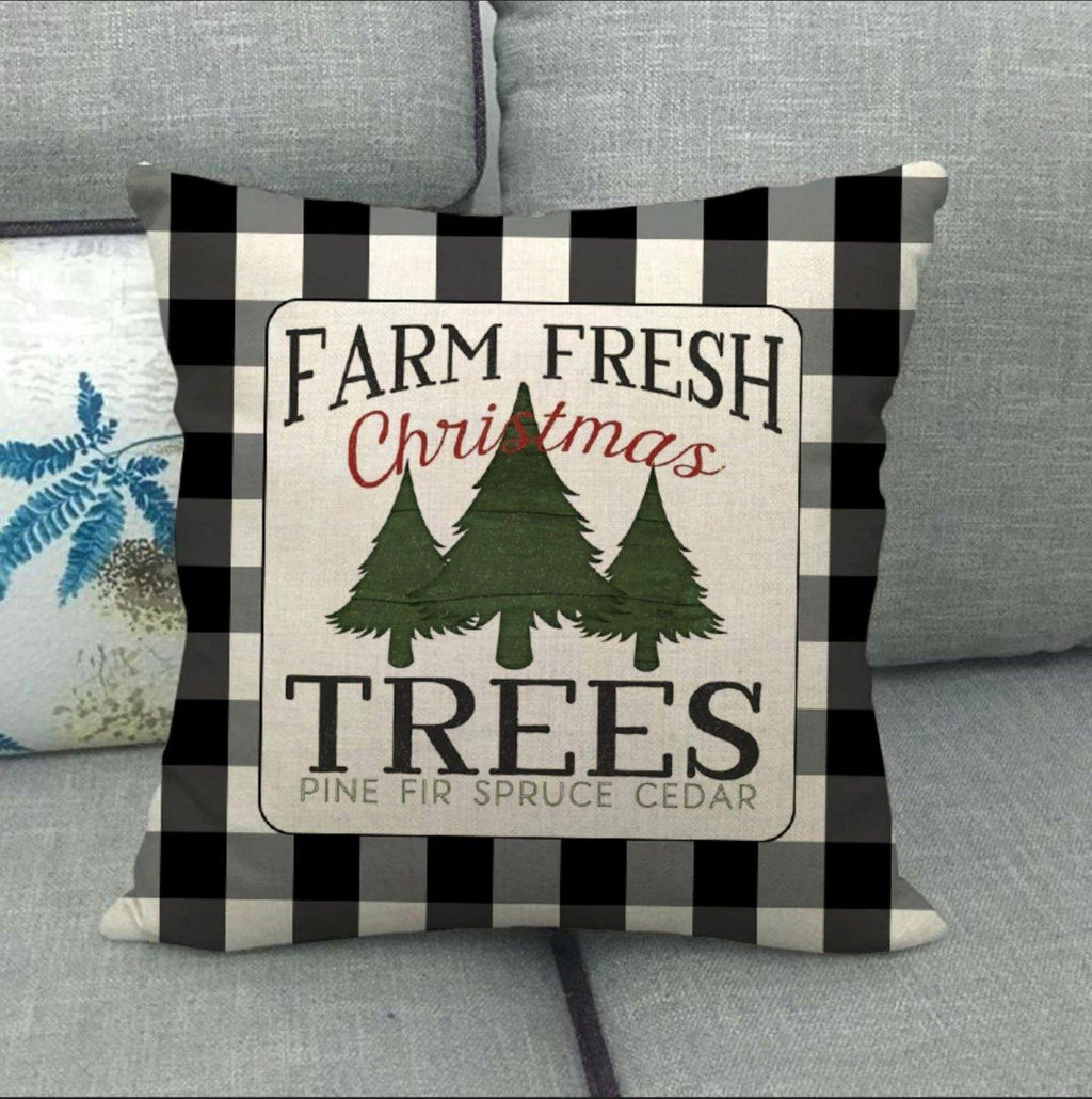 18" Square "Farm Fresh Christmas Trees" Embroidered Linen Decorative Pillow and/or Case