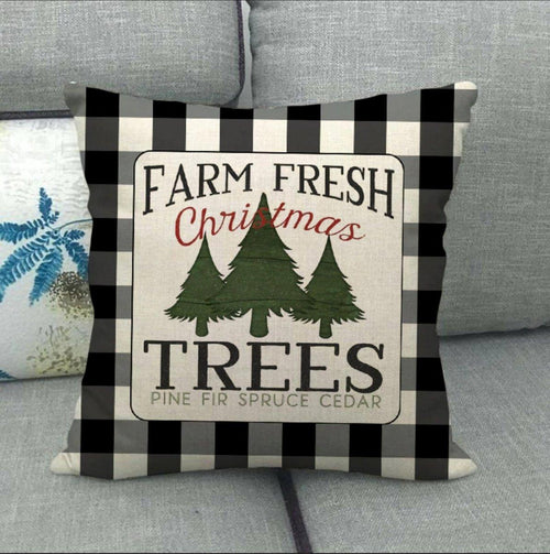 18" Square "Farm Fresh Christmas Trees" Embroidered Linen Decorative Pillow and/or Case