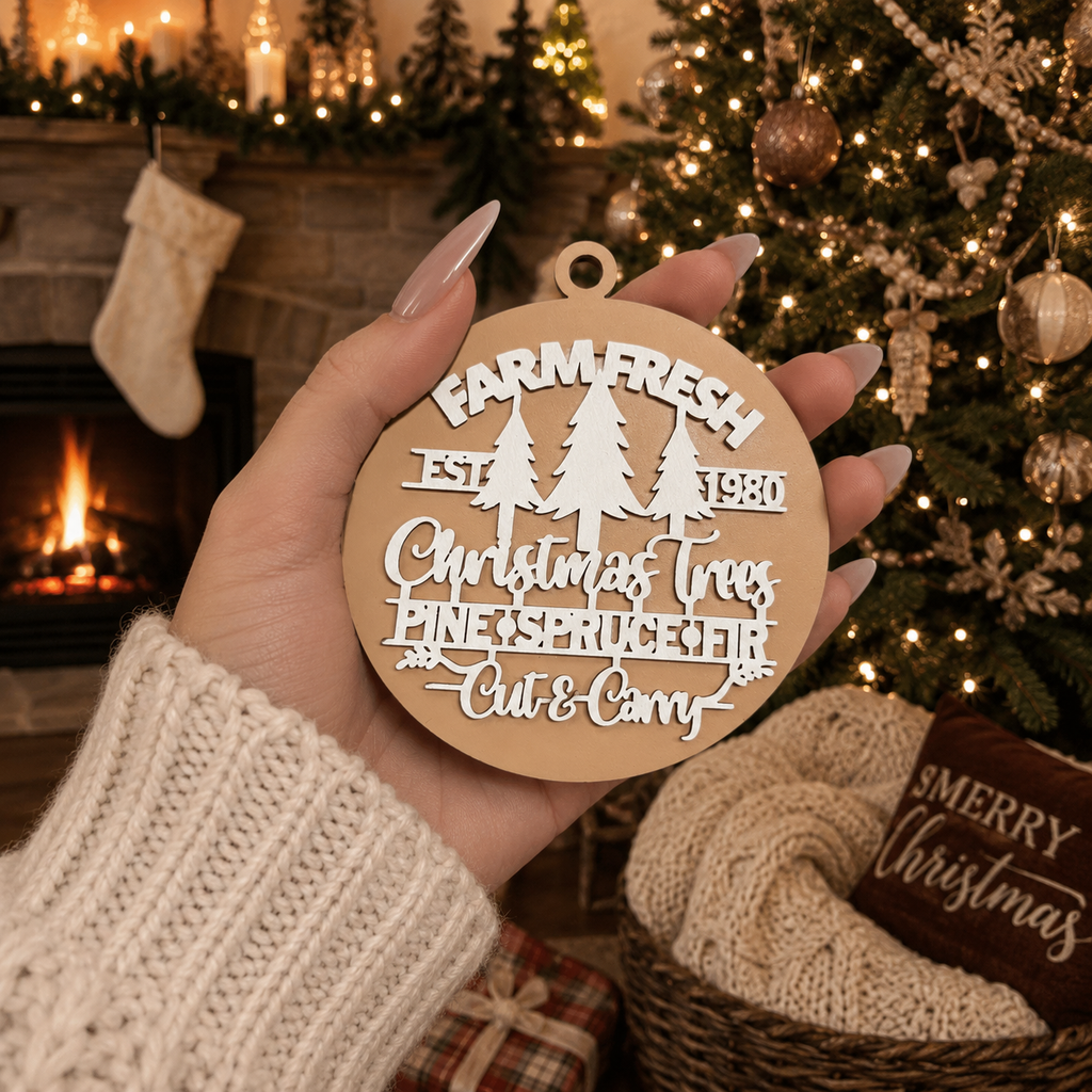 Wooden "Farm Fresh Christmas Trees..." Christmas Ornament — Select Your Color