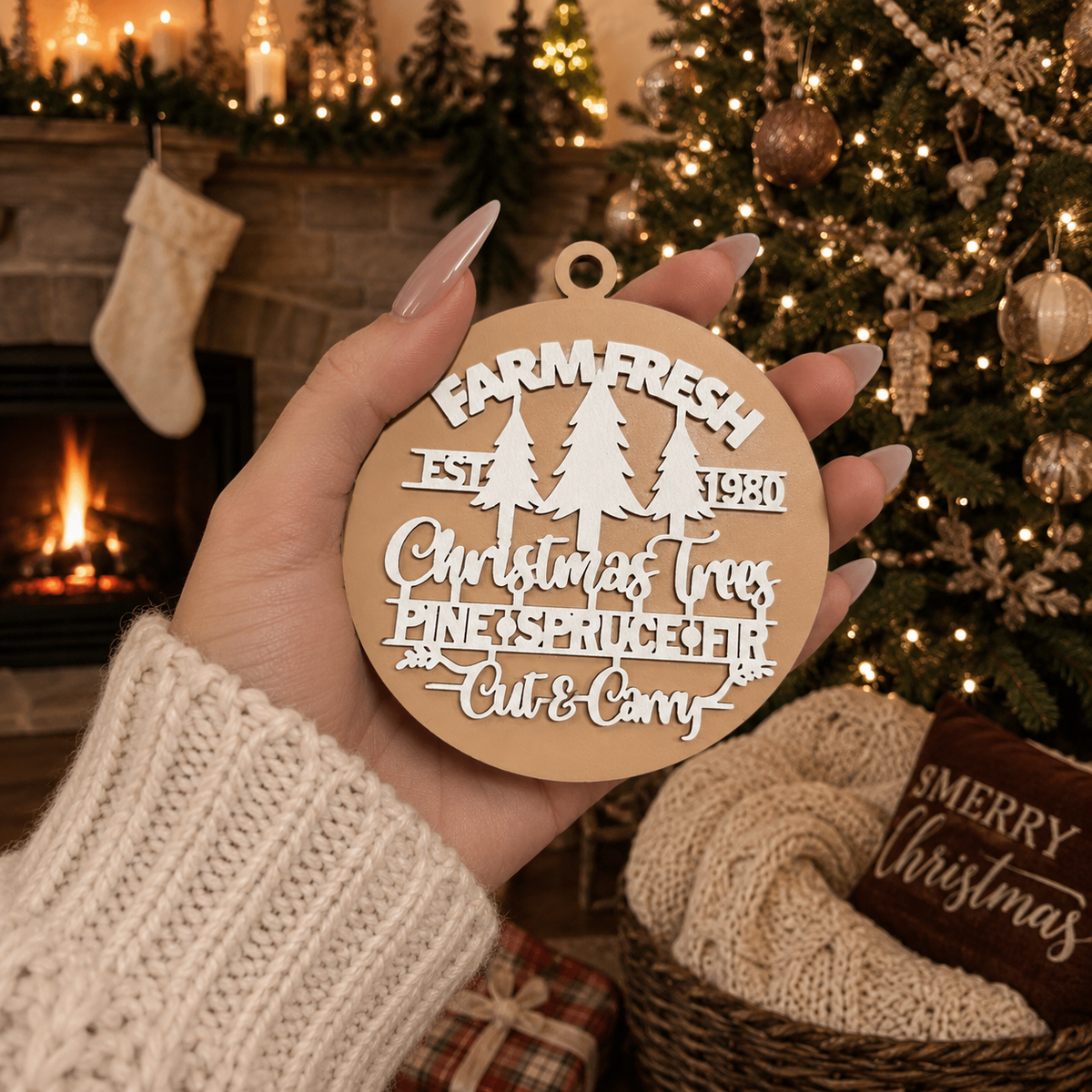 Wooden "Farm Fresh Christmas Trees..." Christmas Ornament — Select Your Color