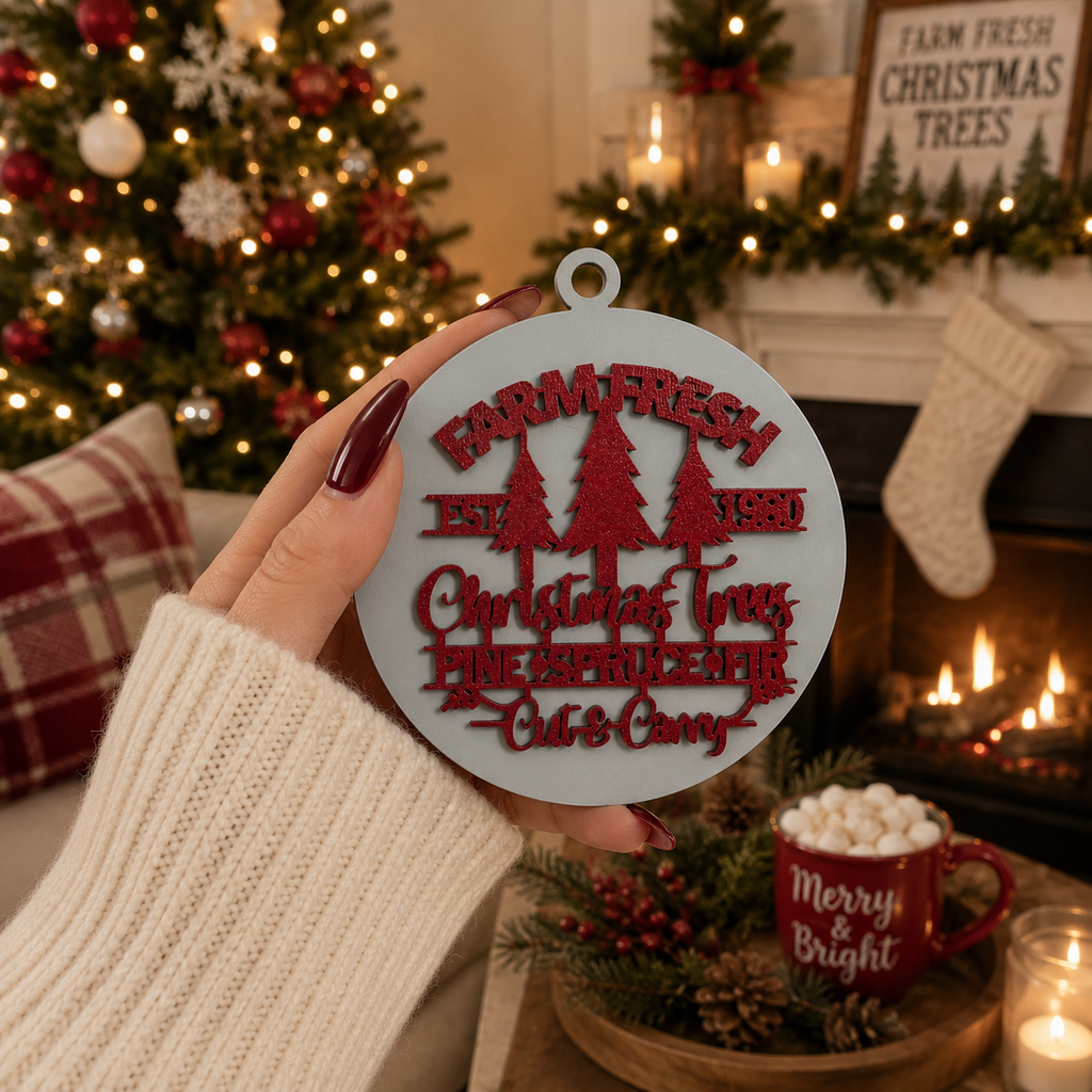 Wooden "Farm Fresh Christmas Trees..." Christmas Ornament — Select Your Color