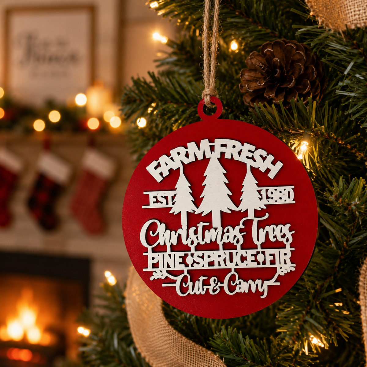 Wooden "Farm Fresh Christmas Trees..." Christmas Ornament — Select Your Color