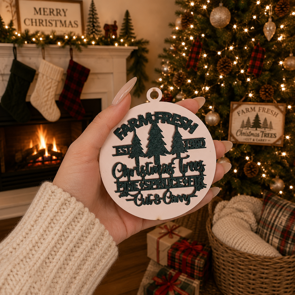 Wooden "Farm Fresh Christmas Trees..." Christmas Ornament — Select Your Color