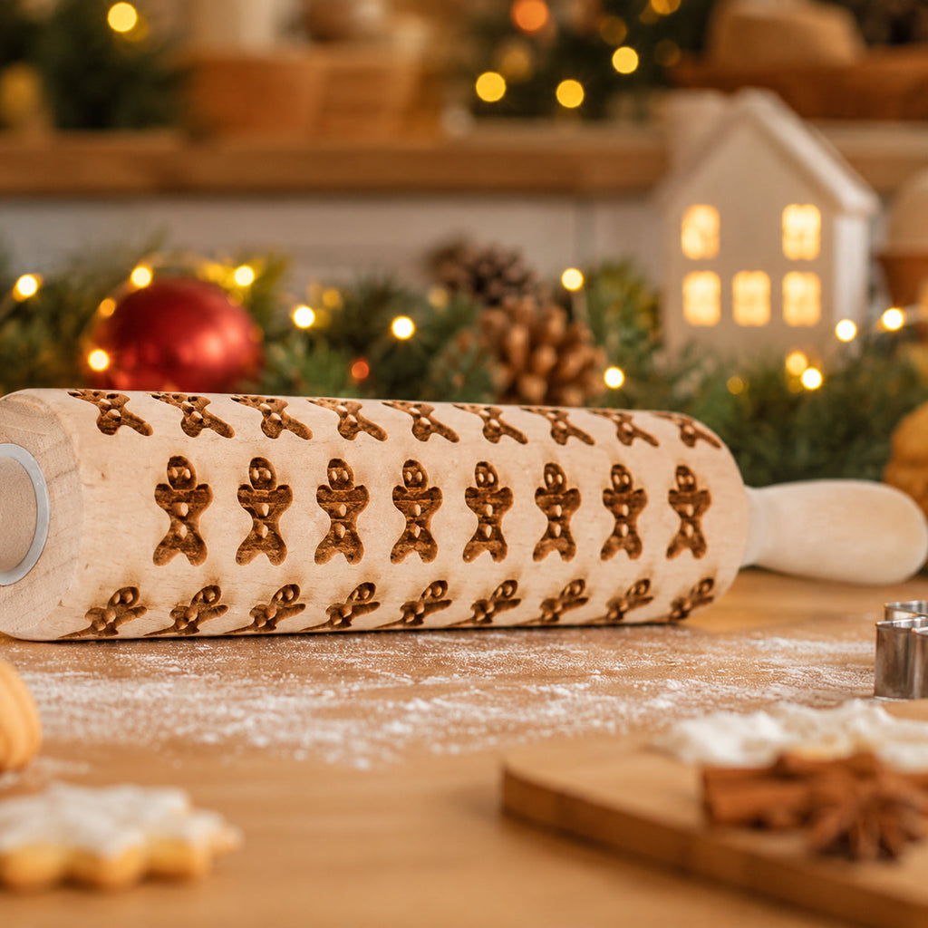 Handmade Wooden Embossed Christmas Rolling Pin Set — Select Your Style & Size