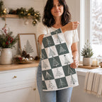 Hand-Drawn Christmas Tree Block Pattern Kitchen Towel