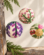 Hand Felted Wool Ball Ornament - Berry Spray